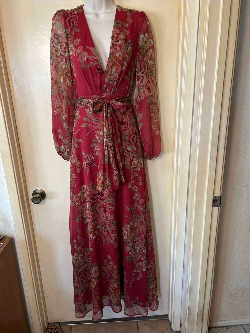 Dress Forum Brick Red Floral Maxi Dress with Belt size S